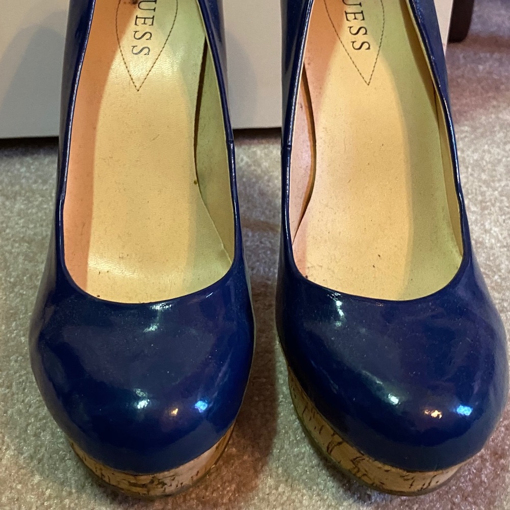 Guess Karise Blue Leather Cork Platform Pumps 8.5 - Picture 2 of 7